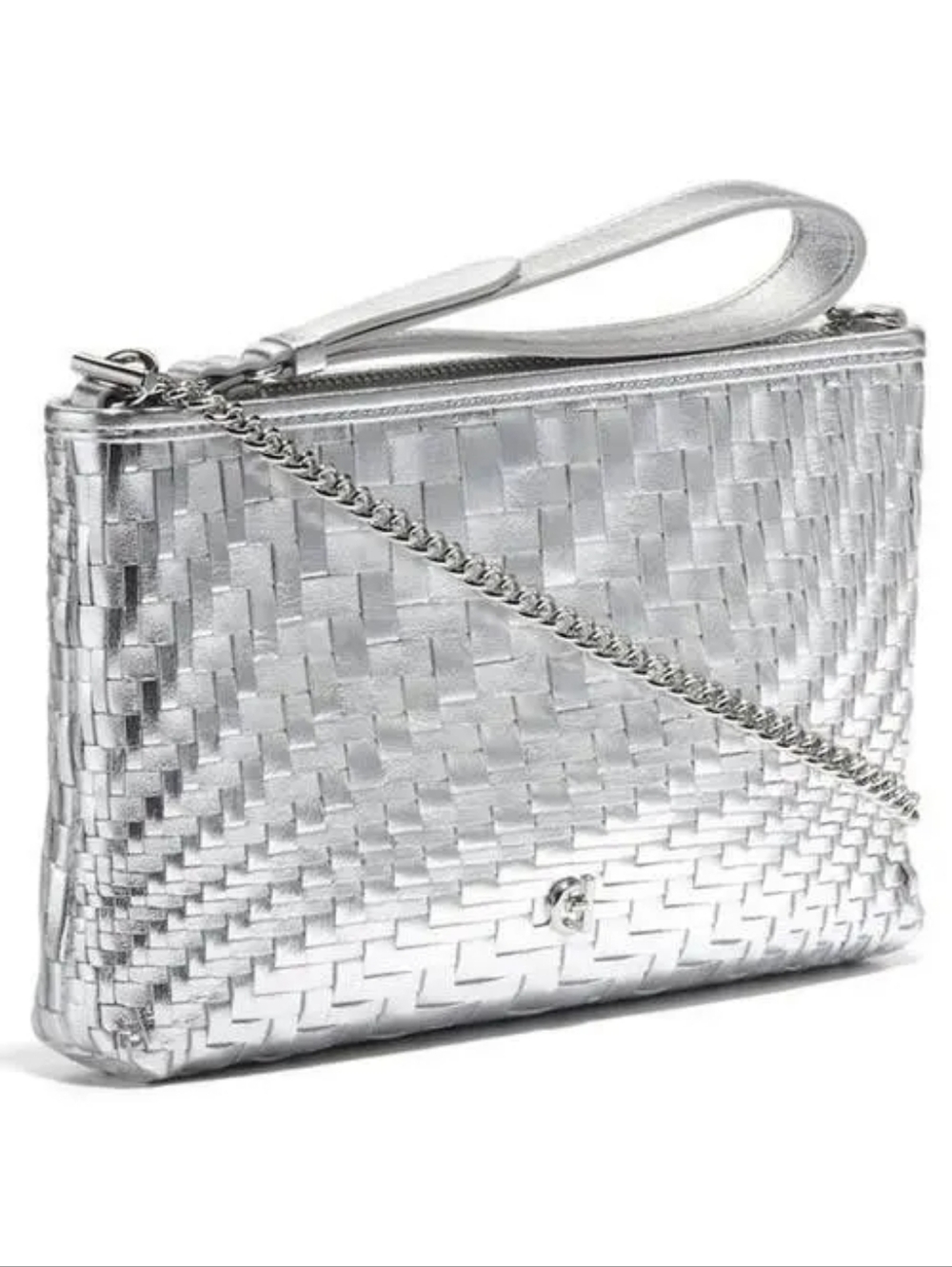 Cole Haan Essential Leather Crossbody Pouch in Silver Woven (NWT)